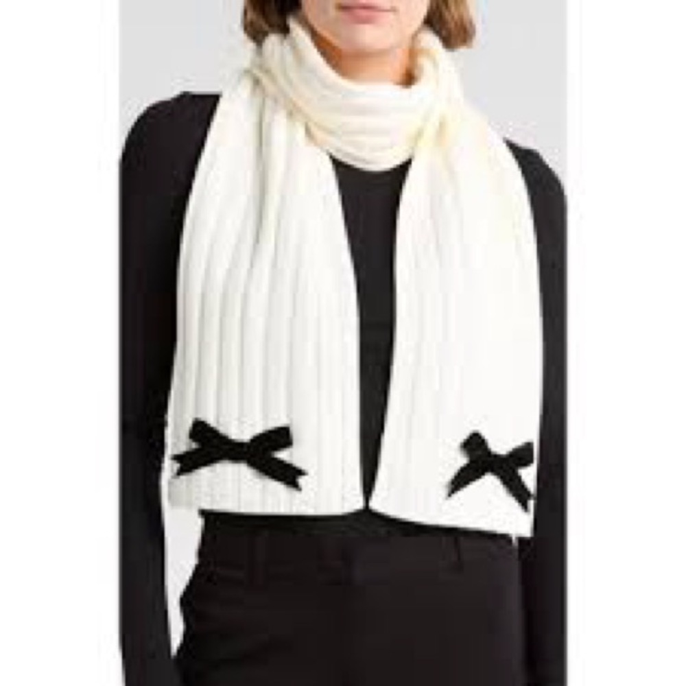 Kate Spade Cream Scarf with Black Velvet Bows - Picture 1 of 4